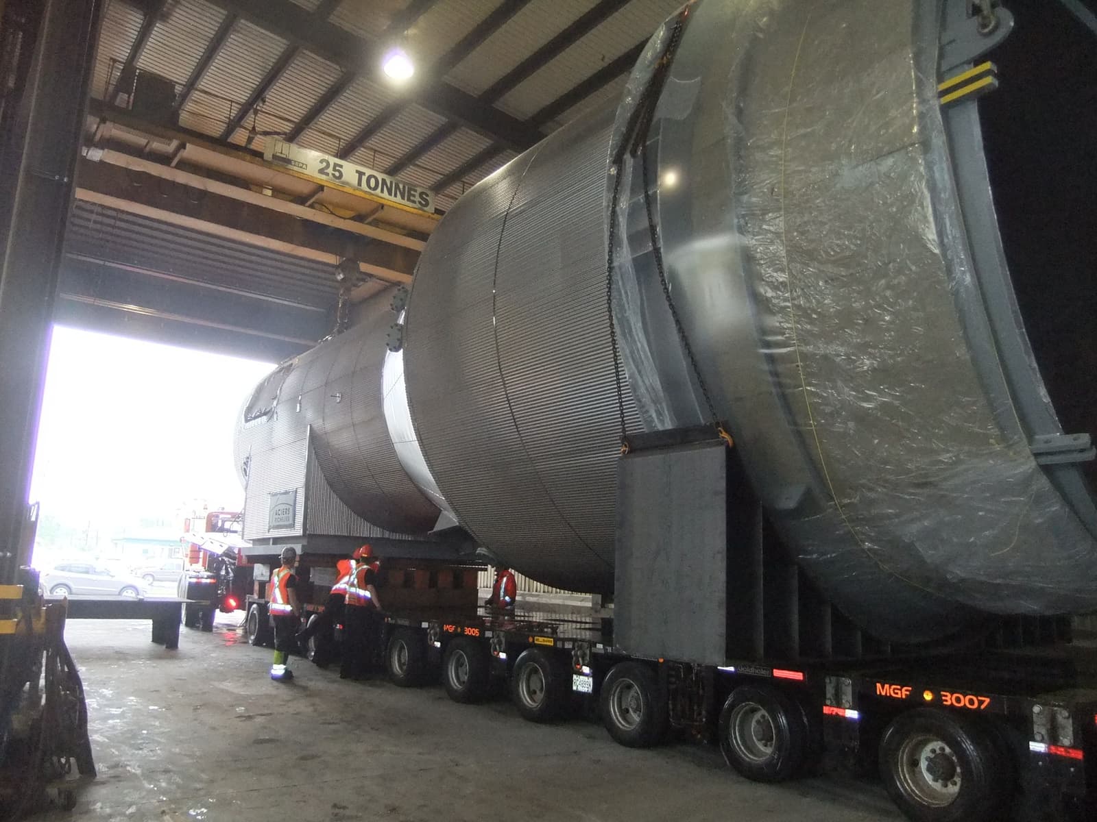 steel reactor in preparation for transport
